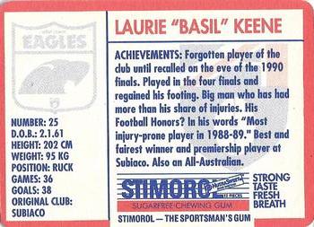 1991 Scanlens Stimorol #25 Laurie Keene Back